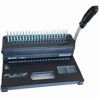 Plastic comb binding machine. Binds up to 450 pages of 80 gsm paper. Punches up to 12 pages at once.