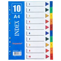 Разделитель листов, пластиковый, формат А4, цветной, 10 делений., с цифрами