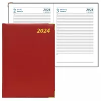 Օրատետր 2024 թ-ի համար անգլերեն լեզվով, A5 ֆորմատի, փափուկ մակերեսով և մետաղական անկյուններով, մուգ կարմիր