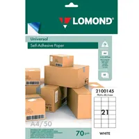 Paper A4 self-adhesive, mat white, for office machines, devided into, 21 piece - 70 x 42.3 mm, 2100145