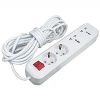 4 outlets indoor extension cord, (2 adapted to the American standard, 2 adapted to the European standard) with common switch, durable 5-meter cable, 16A, 250V