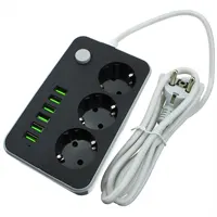 3 electrical and 6 USB sockets, with switch off button and 2 m durable cable,  10A, 250V.