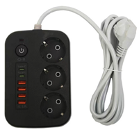 3 electrical and 4 USB, 2 Type-C sockets, with switch off button and 2 m durable cable, 10A, 250V