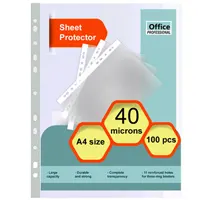 High quality sheet protectors, A4 size, polyethylene, 40 microns, transparent, 100 pcs in a pack.